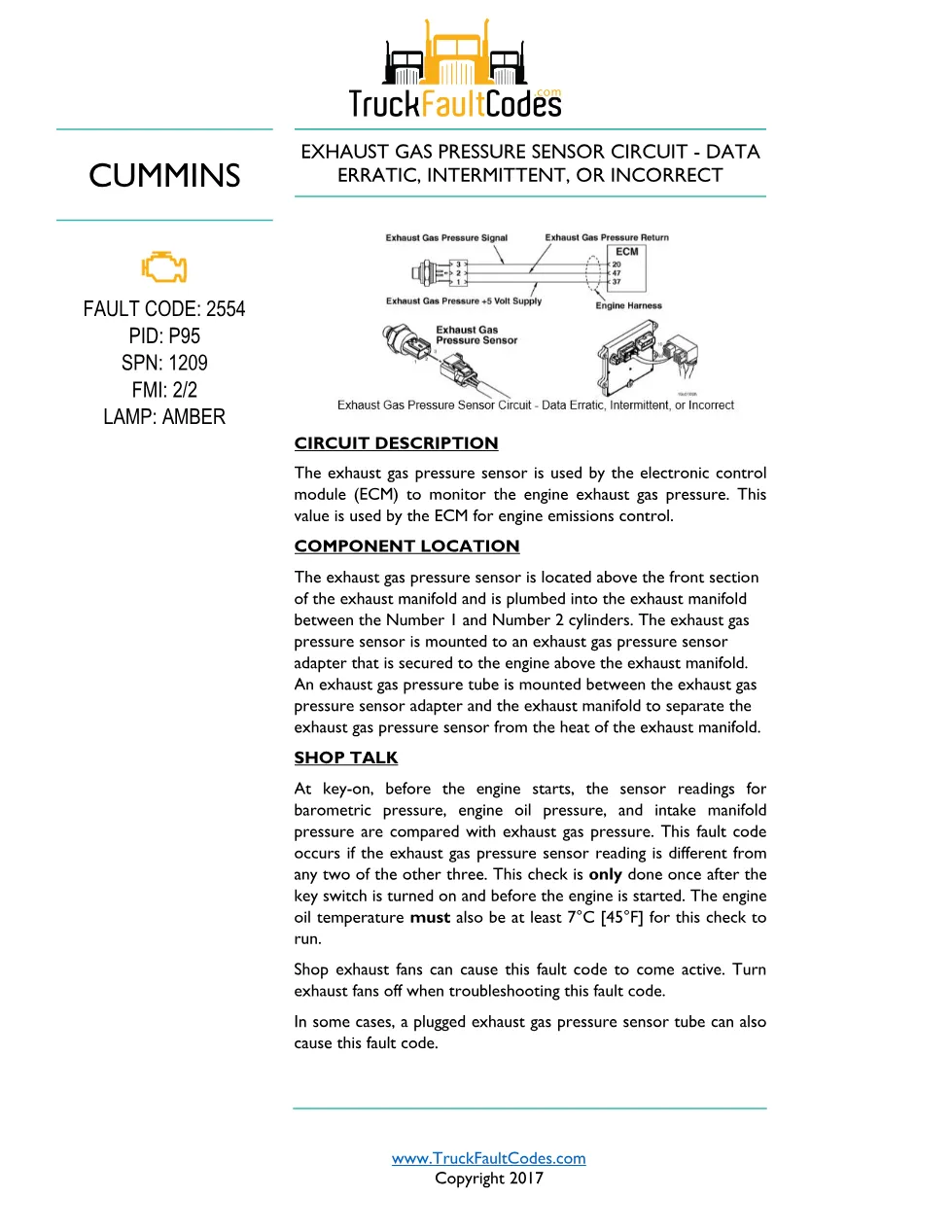 Cummins 2554 exhaust pressure ? fault code 2554 exhaust gas - preview page 1 of 2