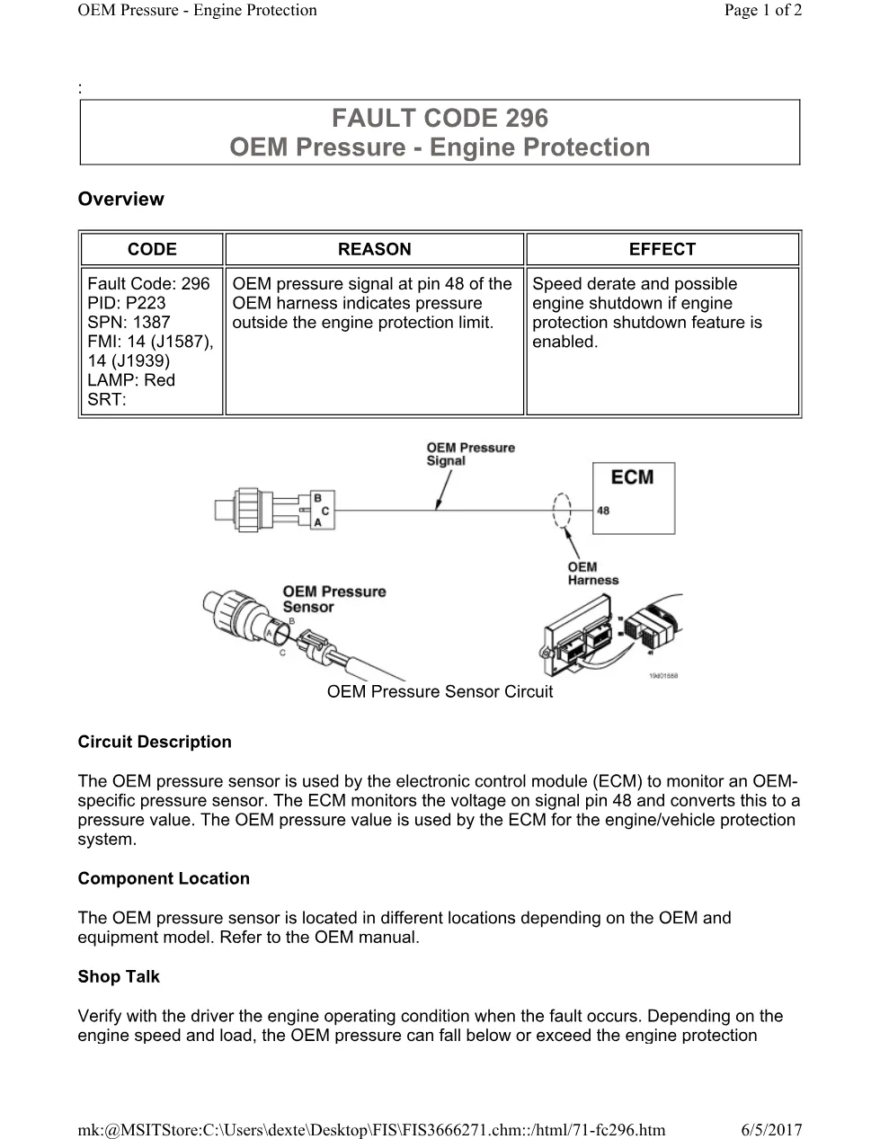 Cummins 296 pressure protection ? fault code 296 OEM pressure - preview page 1 of 2