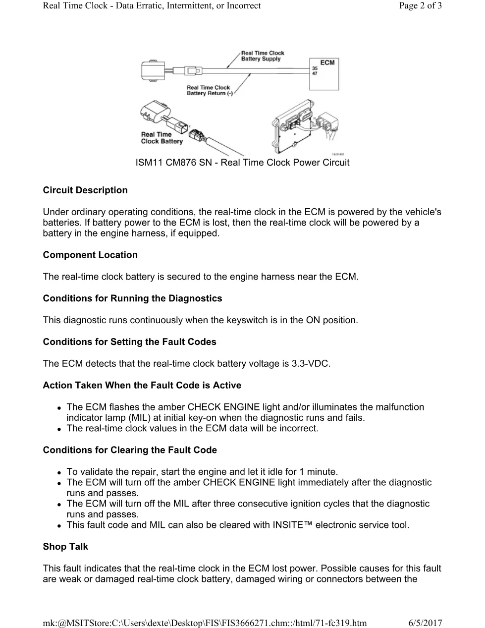 Cummins 319 clock power ? fault code 319 real time clock power - preview page 2 of 3