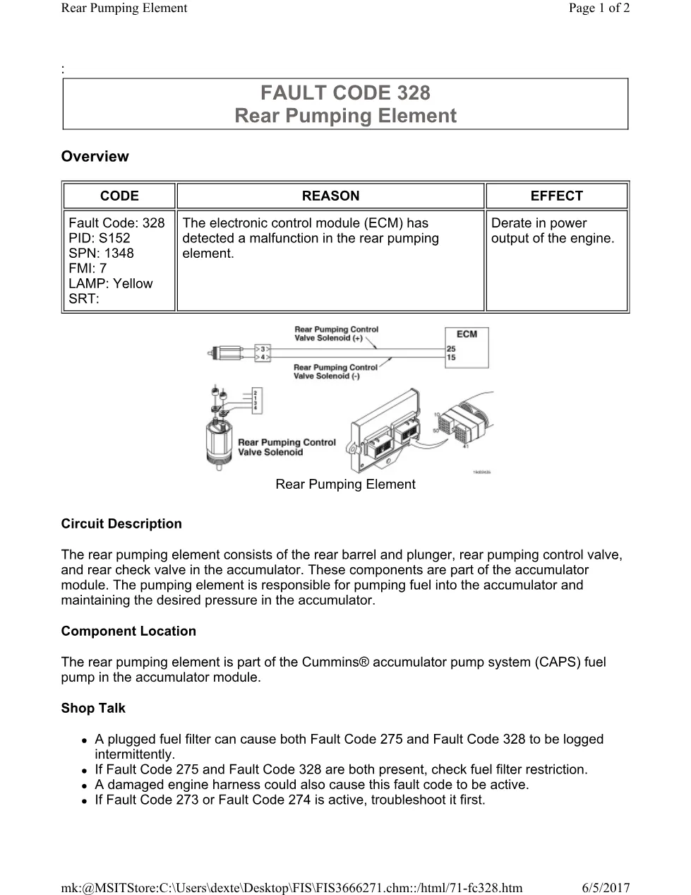 Cummins 328 pumping element ? fault code 328 rear pumping element - preview page 1 of 2