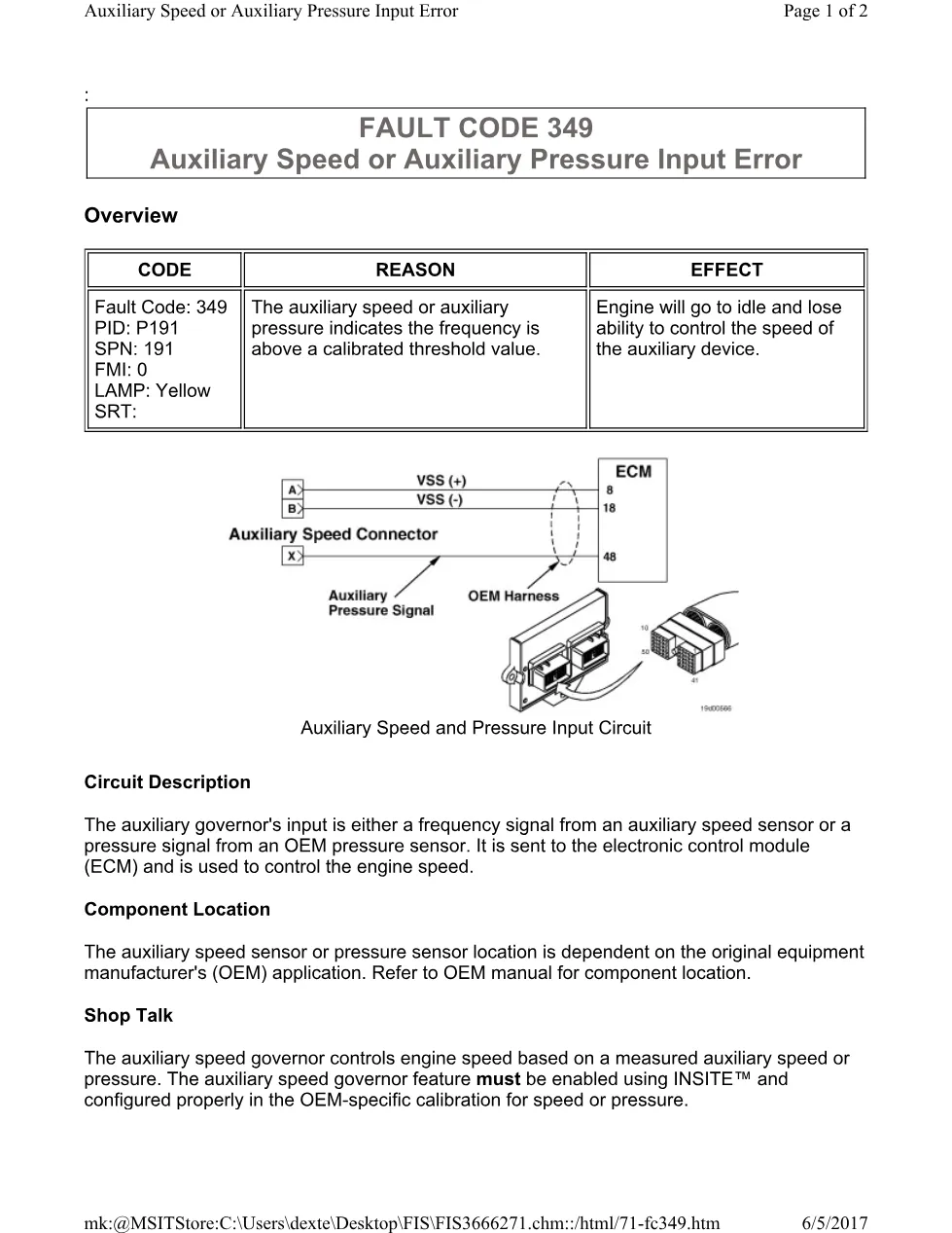 Cummins 349 auxiliary speed ? fault code 349 auxiliary speed or - preview page 1 of 2