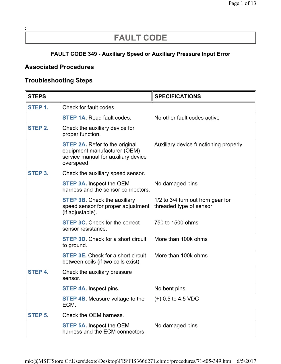 Cummins 349 auxiliary test ? fault code 349 auxiliary speed or - preview page 1 of 3