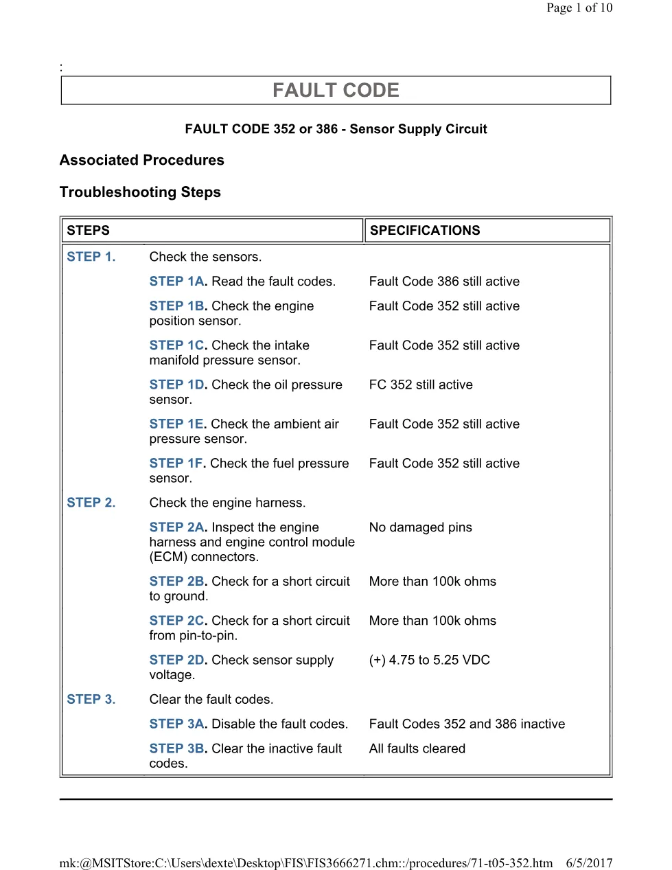 Cummins 352 sensor supply ? fault code 352 or 386 sensor supply - preview page 1 of 3