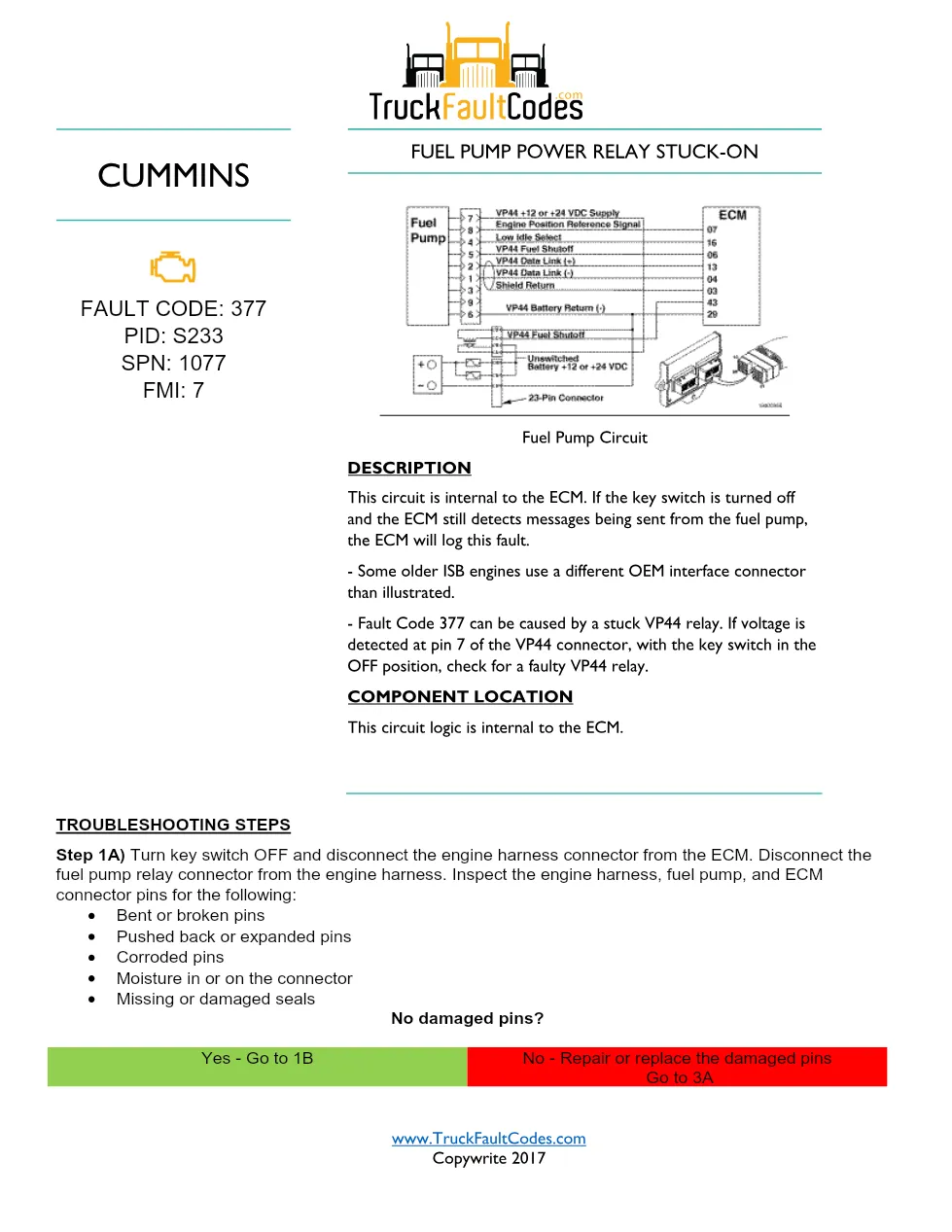 Cummins 377 fault troubleshooting document — Fault Code 377 - preview page 1 of 3