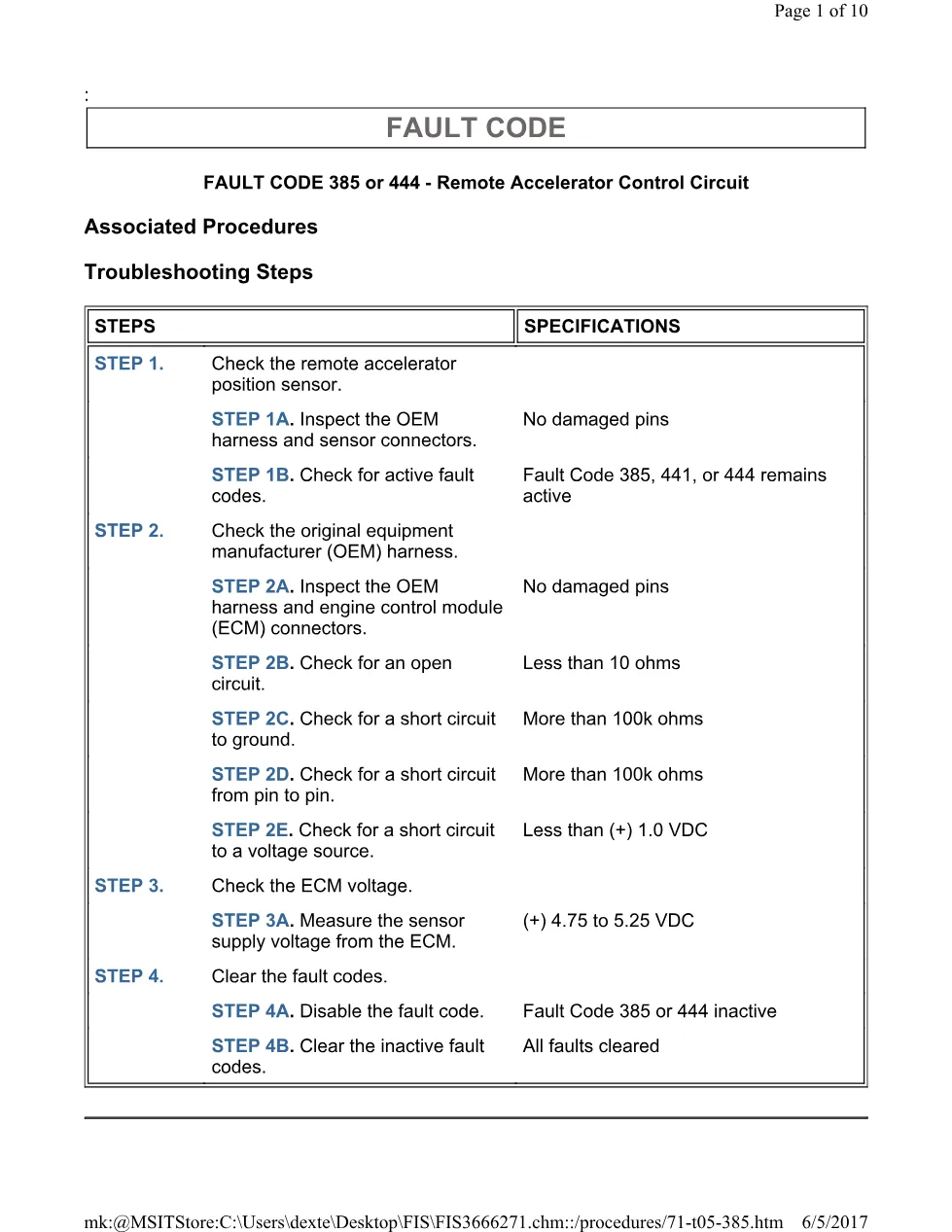 Cummins 385 accelerator test ? fault code 385 or 444 remote - preview page 1 of 3