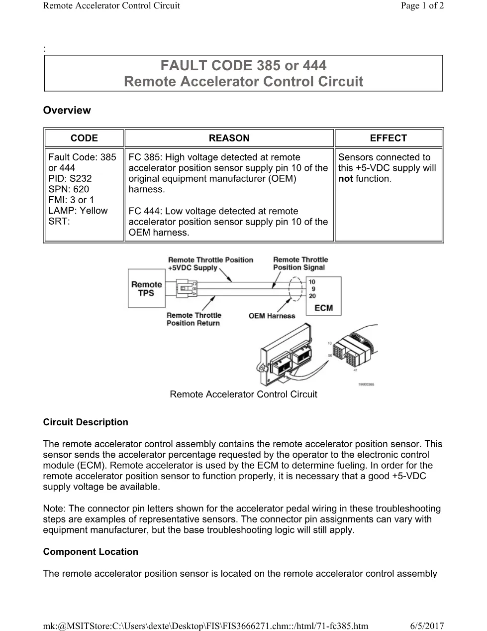 Cummins 385 remote accelerator ? fault code 385 or 444 remote - preview page 1 of 2