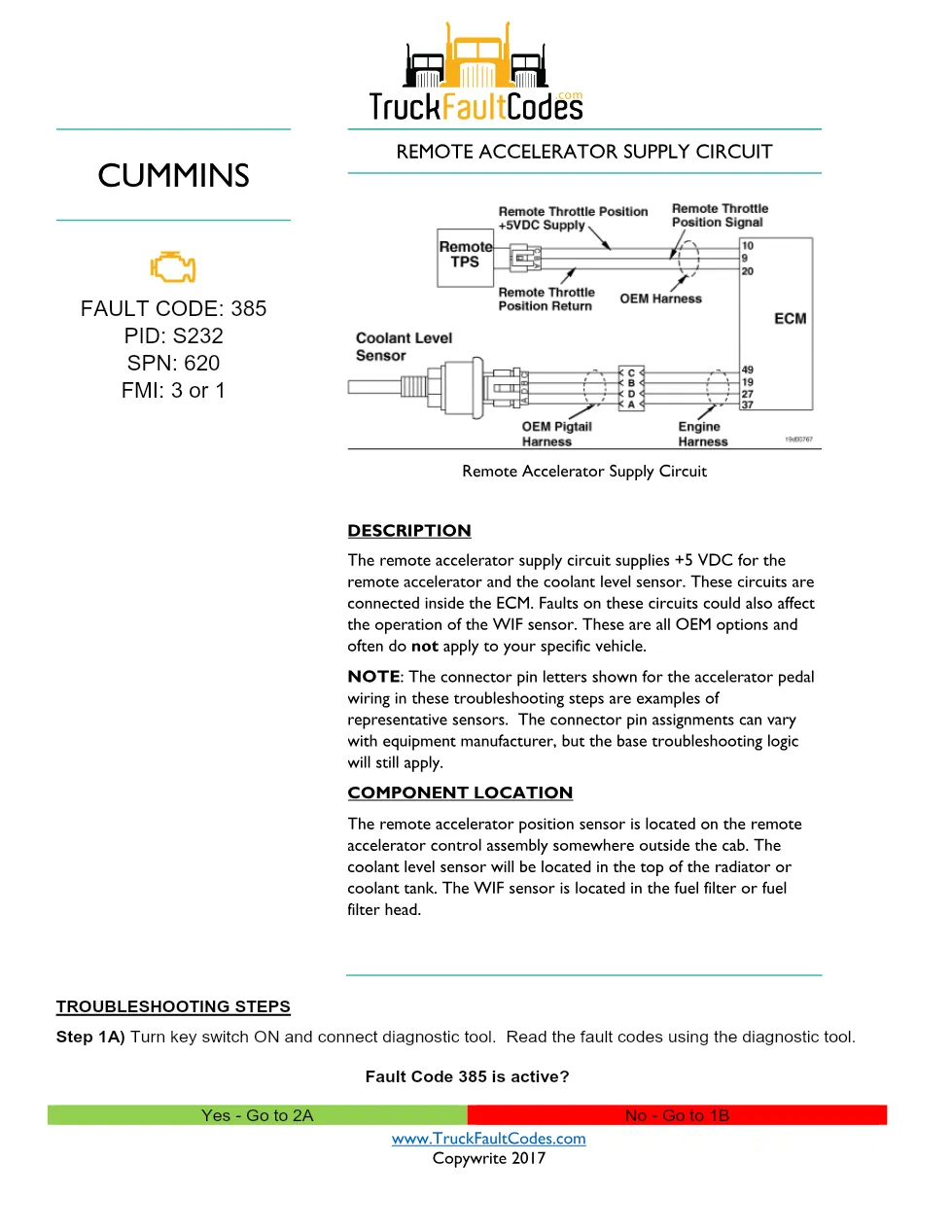 Cummins 385 troubleshooting manual — Fault Code 385 Remote - preview page 1 of 3