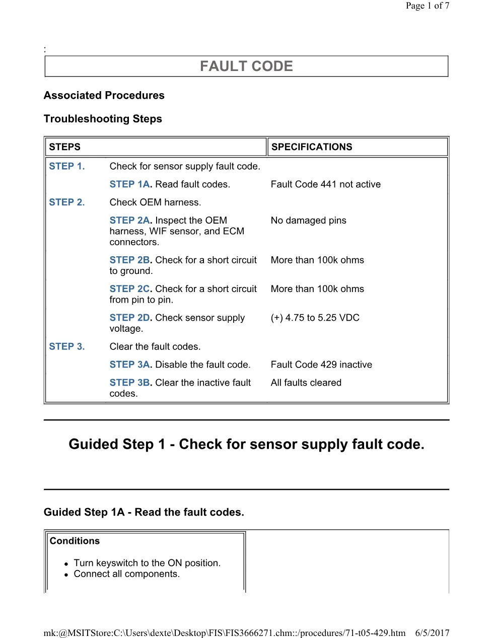 Cummins 429 WIF test ? fault code 429 water-in-fuel sensor - preview page 1 of 3