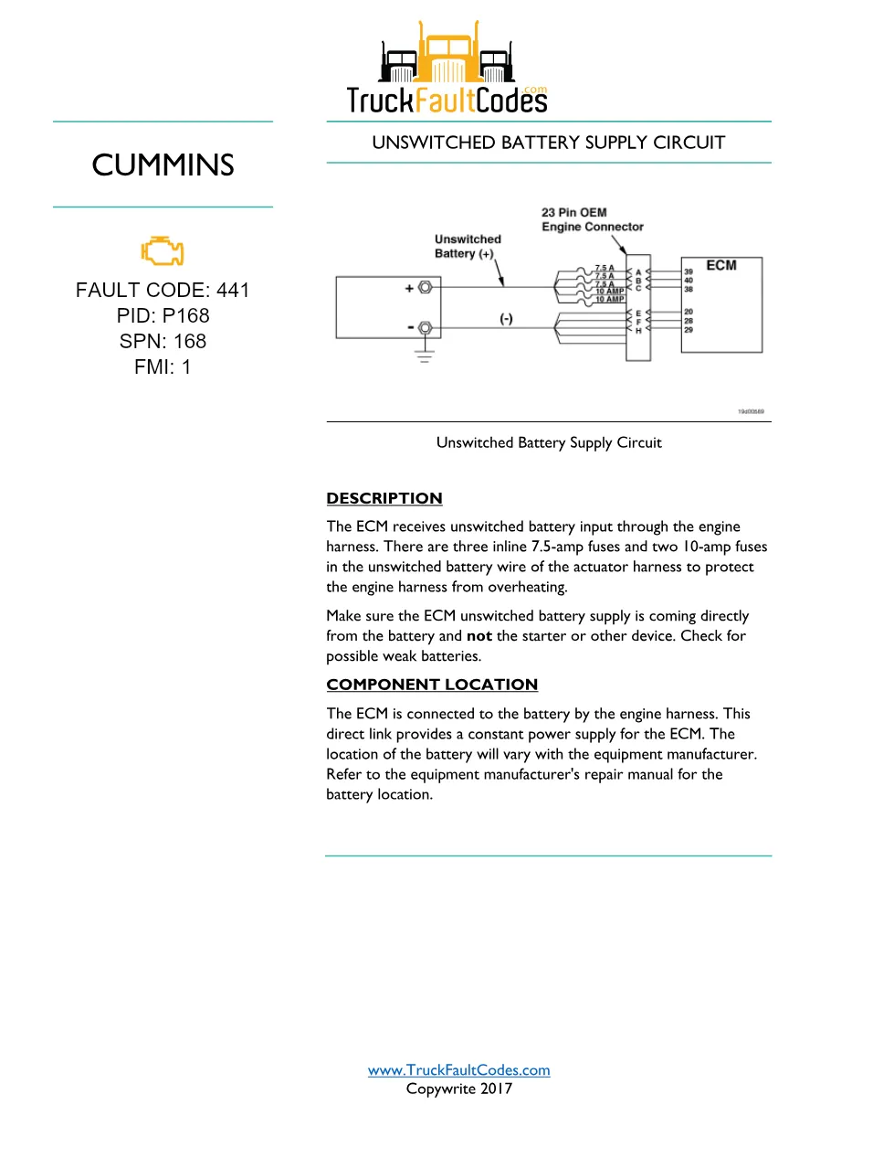 Cummins 441 troubleshooting Manual — Fault Code 441 — PDF, 6 - preview page 1 of 3