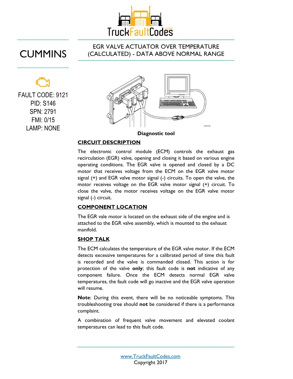 Cummins 9121 EGR actuator ? fault code 9121 EGR valve actuator - preview page 1 of 2