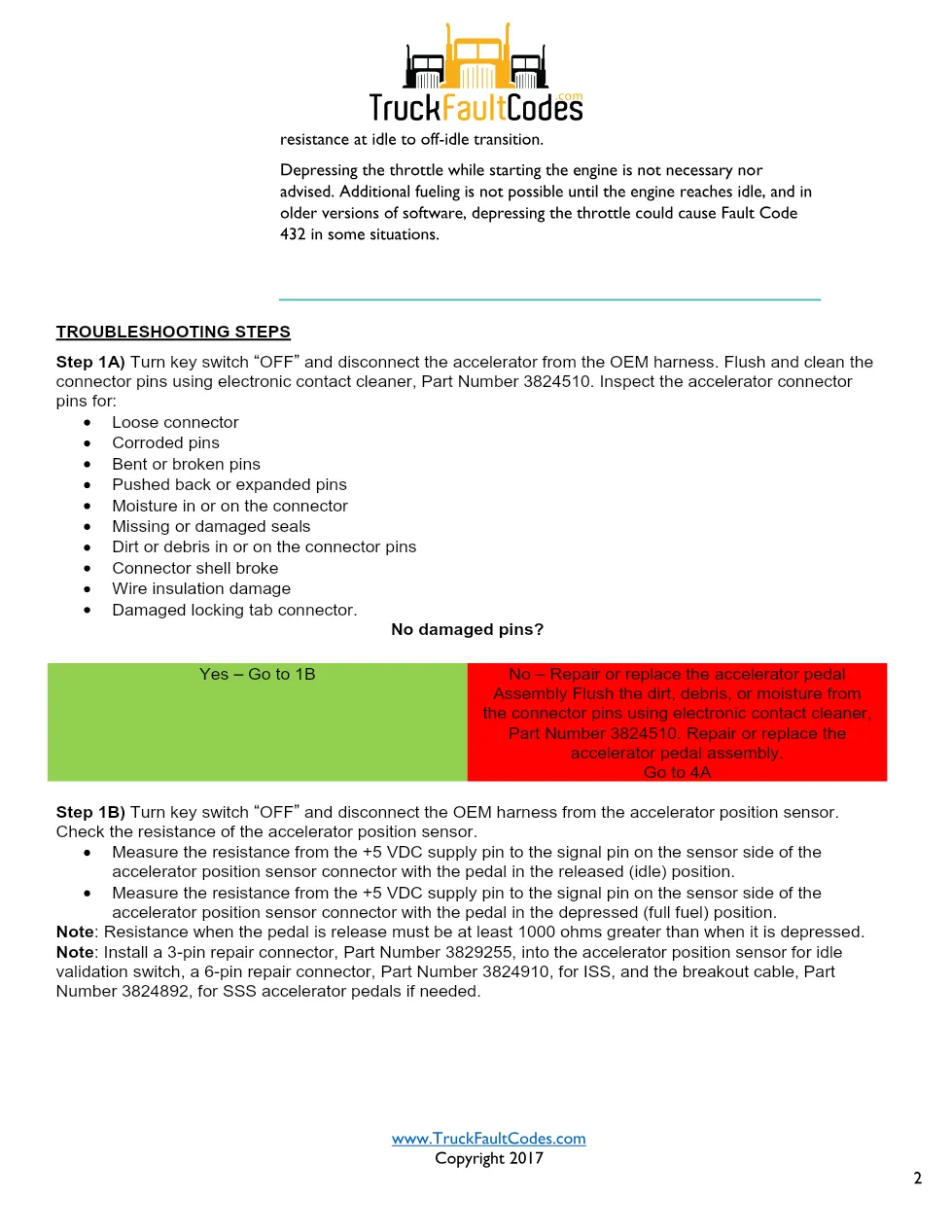 Cummins accelerator position sensor — Fault Code 432 ISS (P091, - preview page 2 of 6