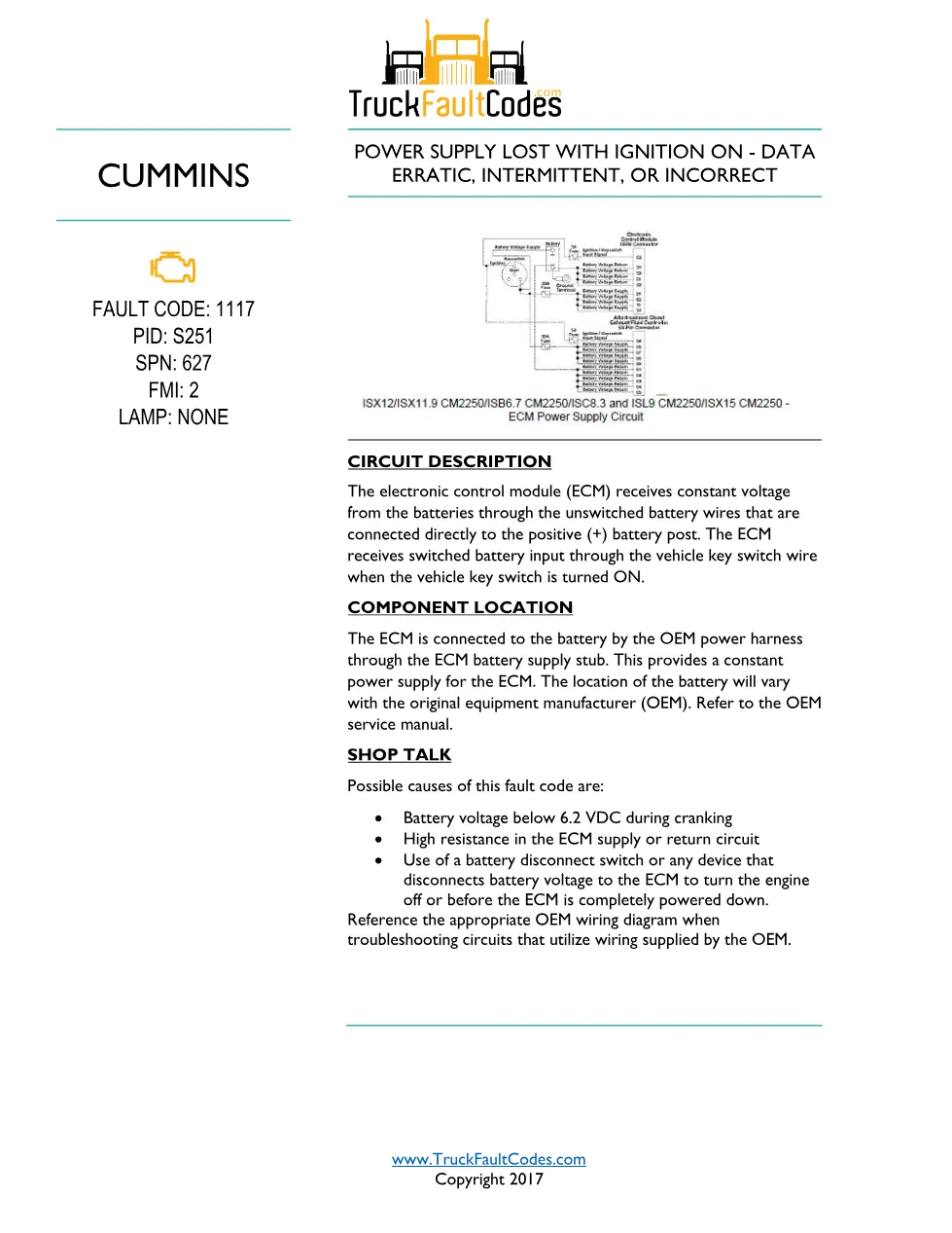 Cummins CM2250 fault 1117 Fault Guide ? PDF, 5 pages – Official - preview page 1 of 3