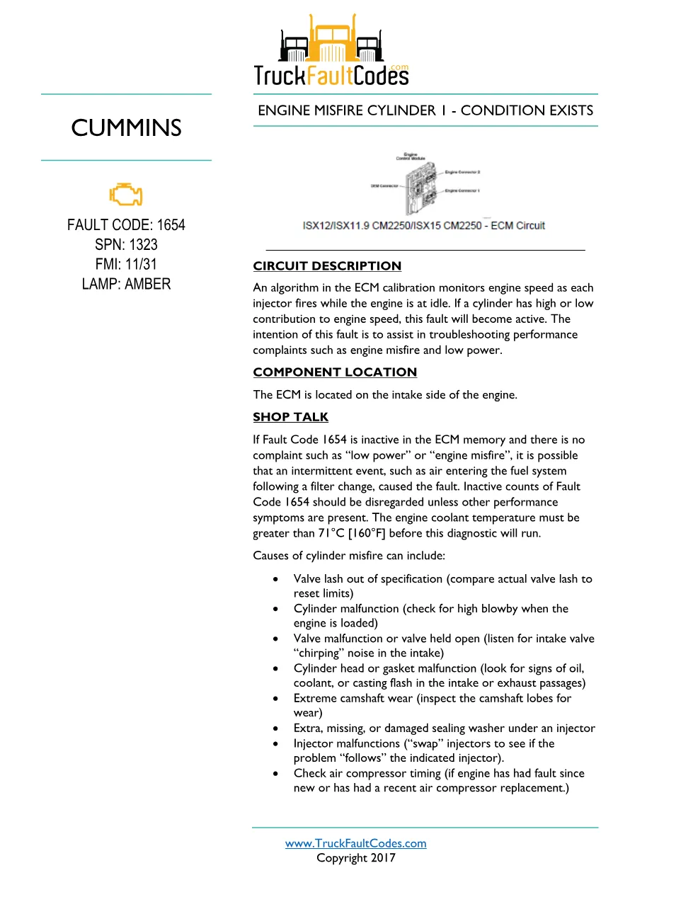 Cummins CM2250 fault 1654 Fault Guide ? PDF, 3 pages – Official - preview page 1 of 3