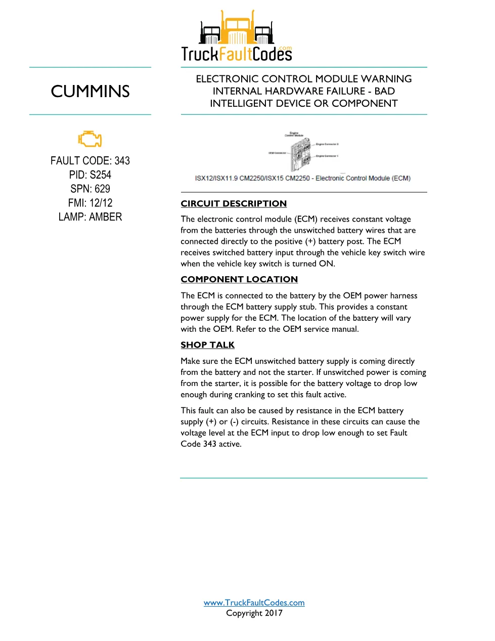 Cummins CM2250 fault 343 Fault Guide ? PDF, 6 pages – Official - preview page 1 of 3