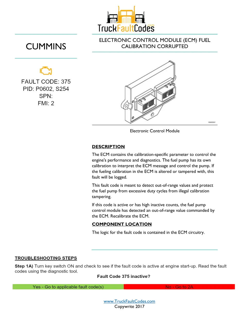 Cummins CM550 375 manual — Fault Code 375 — PDF, 3 pages - preview page 1 of 3