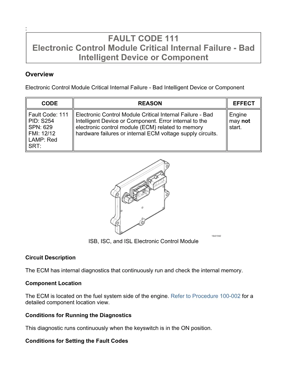 Cummins Code 111 Fault Code Troubleshooting — ISB6.7 CM2150 ECM - preview page 1 of 3