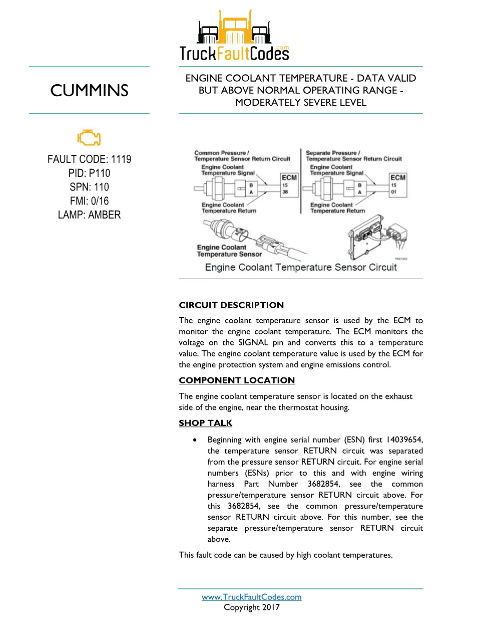 Cummins Code 1119 – 2 pages – PDF – Official – Workshop – Service - preview page 1 of 2