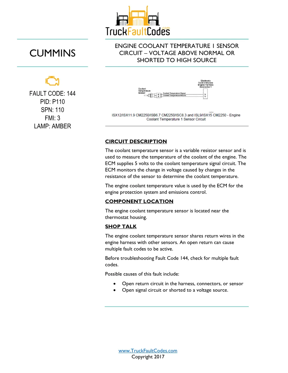 Cummins code 144 DTCs Workshop Reference Code 144 – 5 pages – PDF - preview page 1 of 3