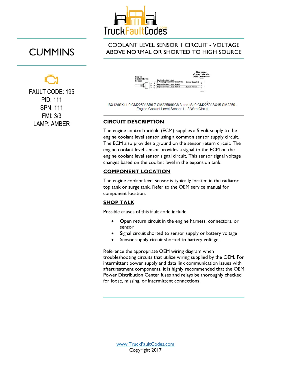 Cummins code 195 Workshop Reference Code 195-3 wire – 5 pages - preview page 1 of 3