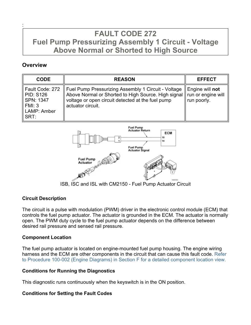 Cummins code 272 Troubleshooting Manual — Fuel Pump Actuator - preview page 1 of 3