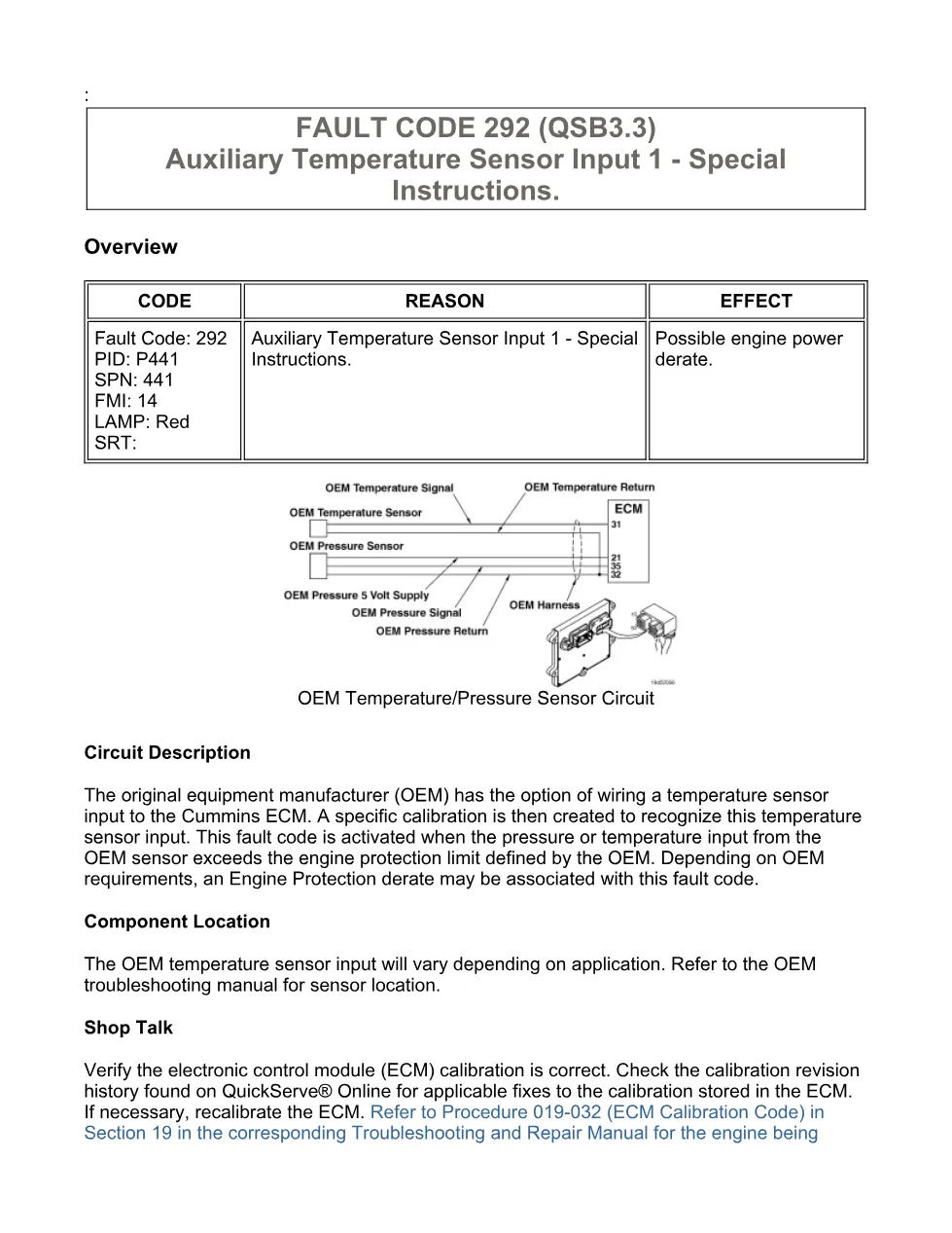 Cummins code 292 manual — Fault Code 292 — PDF, 3 pages – Service - preview page 1 of 3