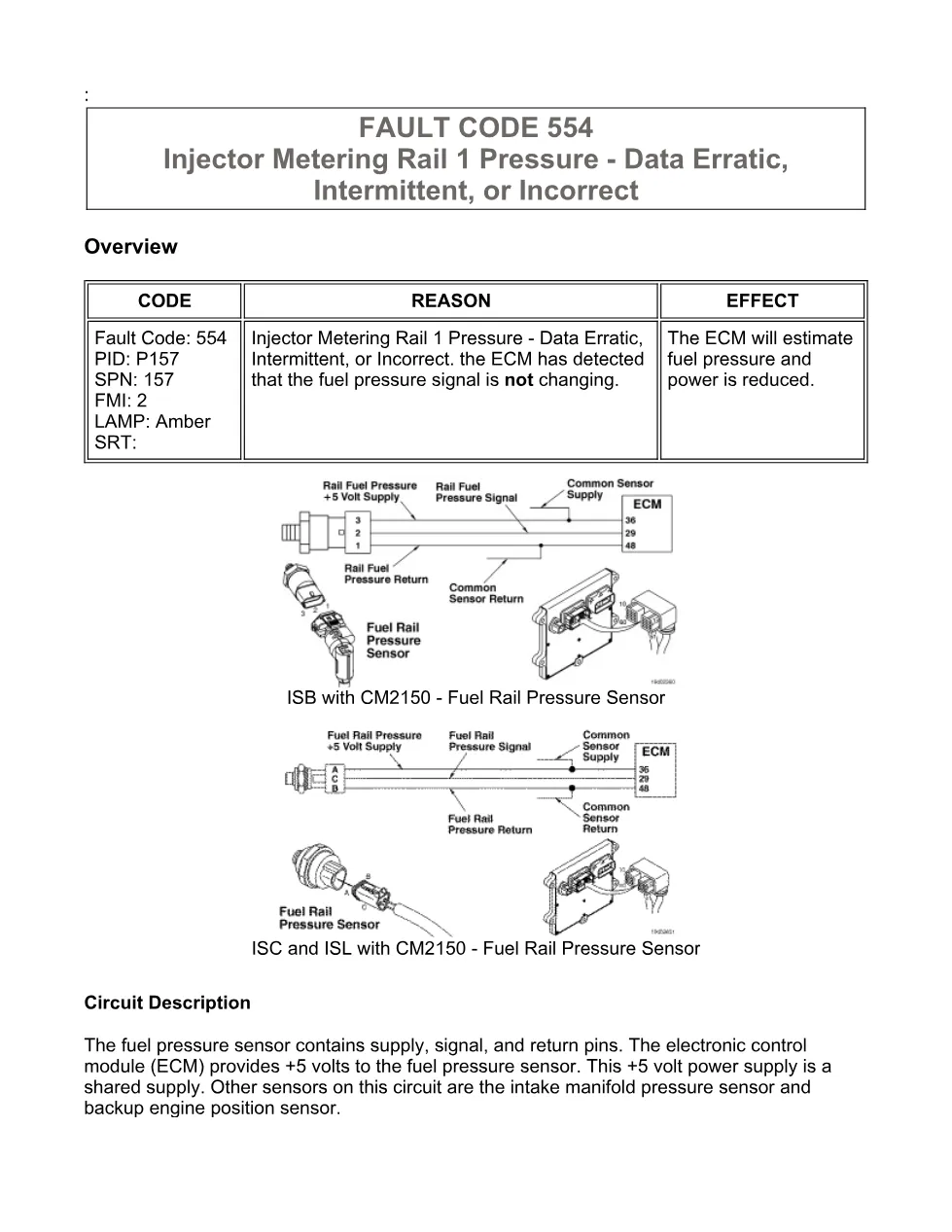 Cummins code 554 Troubleshooting Manual — ISB6.7 CM2150 DTC Fault - preview page 1 of 3