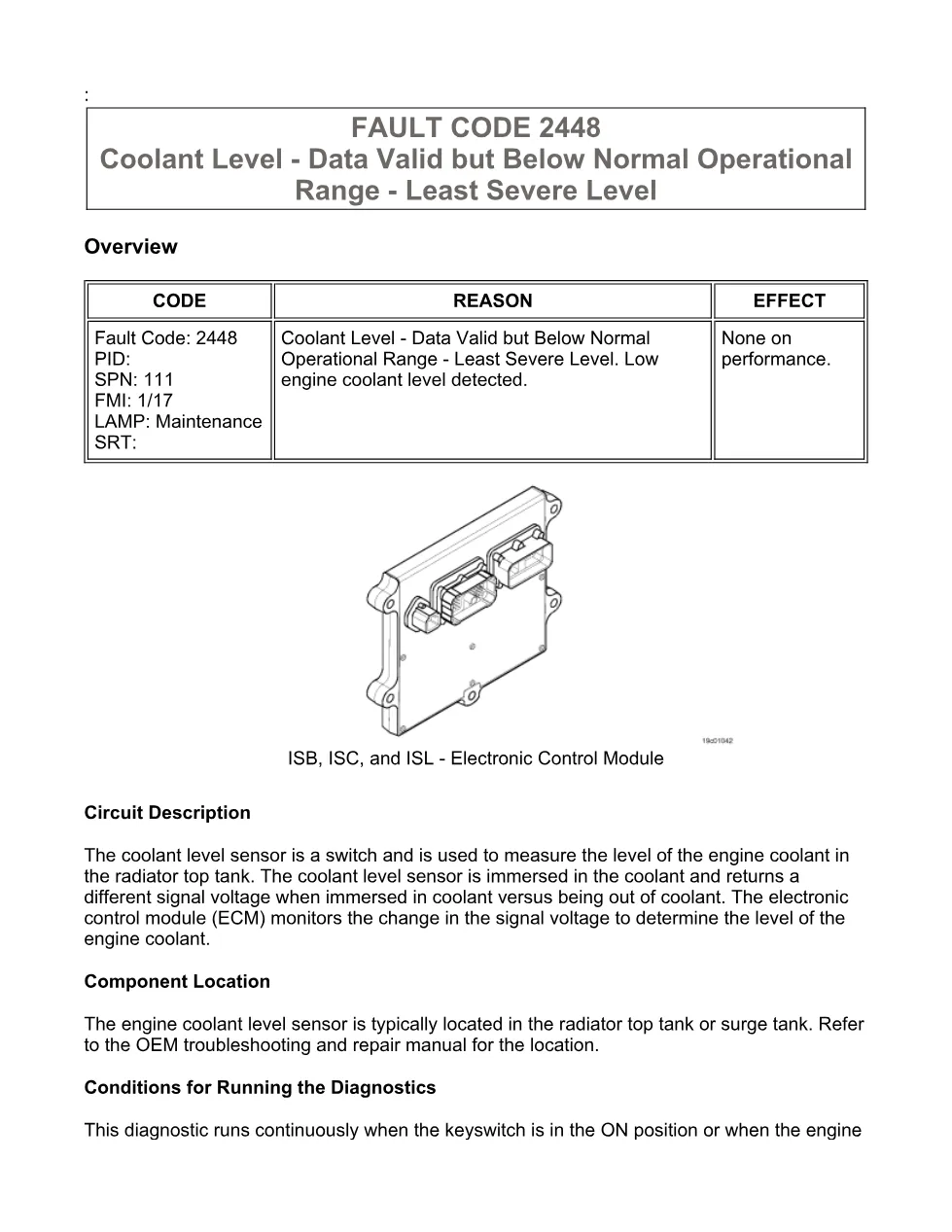 Cummins coolant fault code document — Fault Code 2448 — PDF, 4 - preview page 1 of 3
