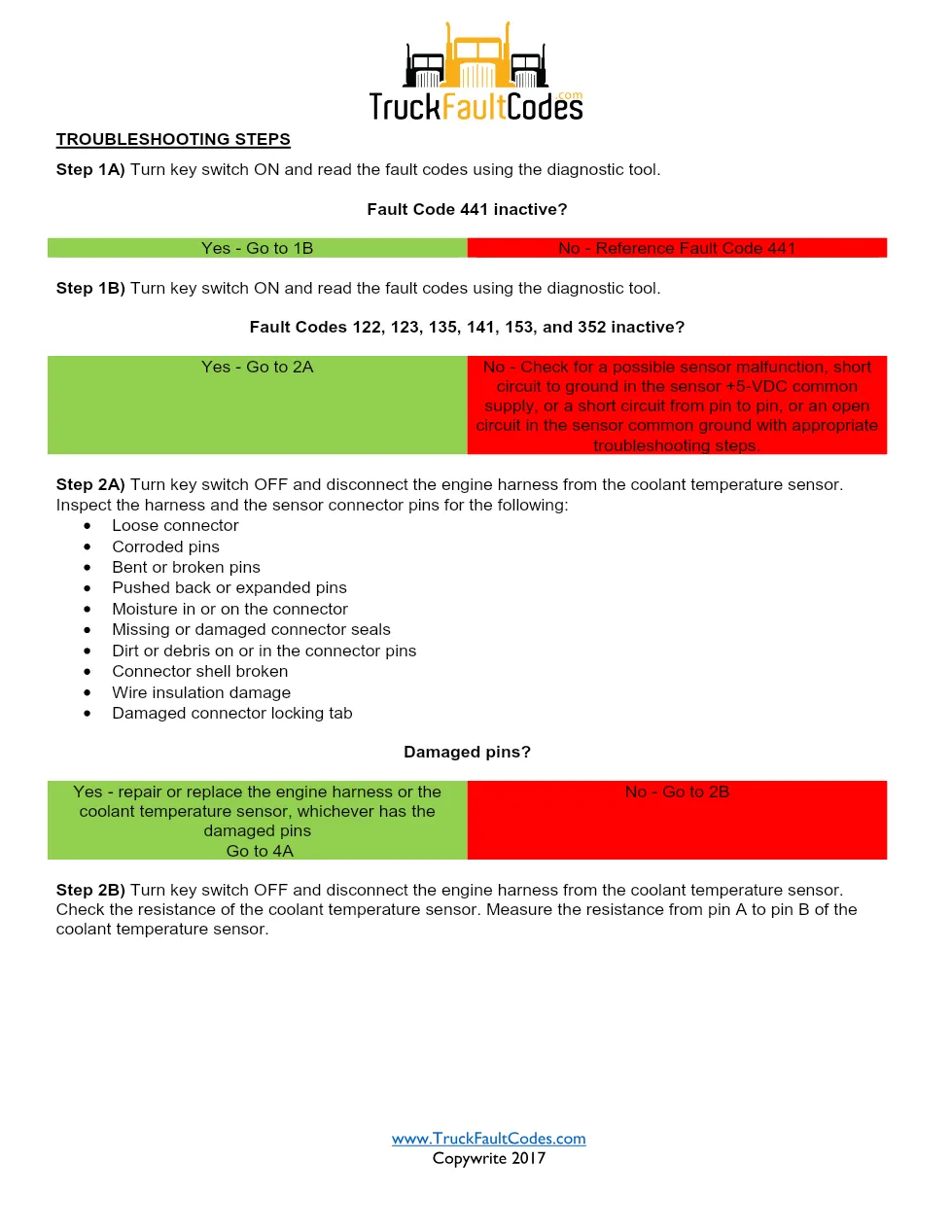 Cummins coolant sensor Troubleshooting Manual — Fault Code 145 - preview page 2 of 3