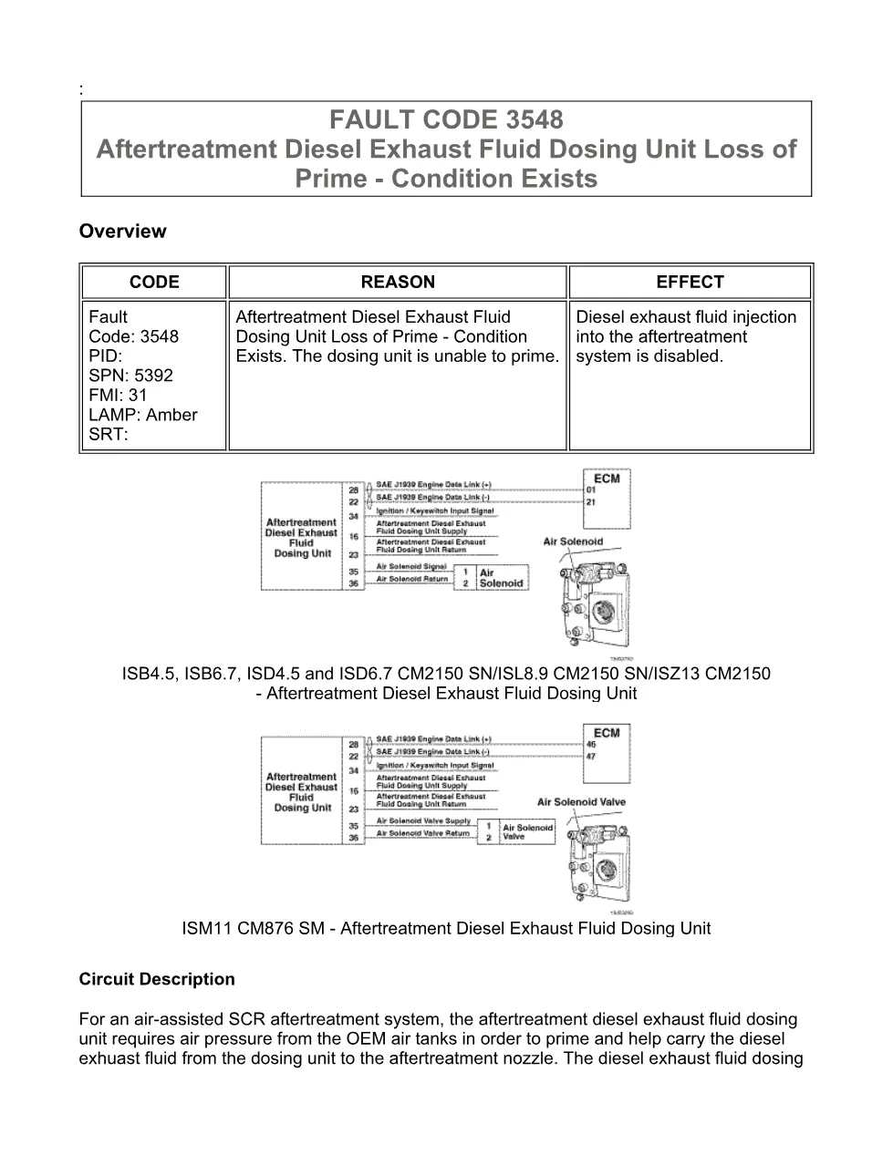 Cummins DEF dosing fault diagnostic manual — Fault Code 3548 - preview page 1 of 3