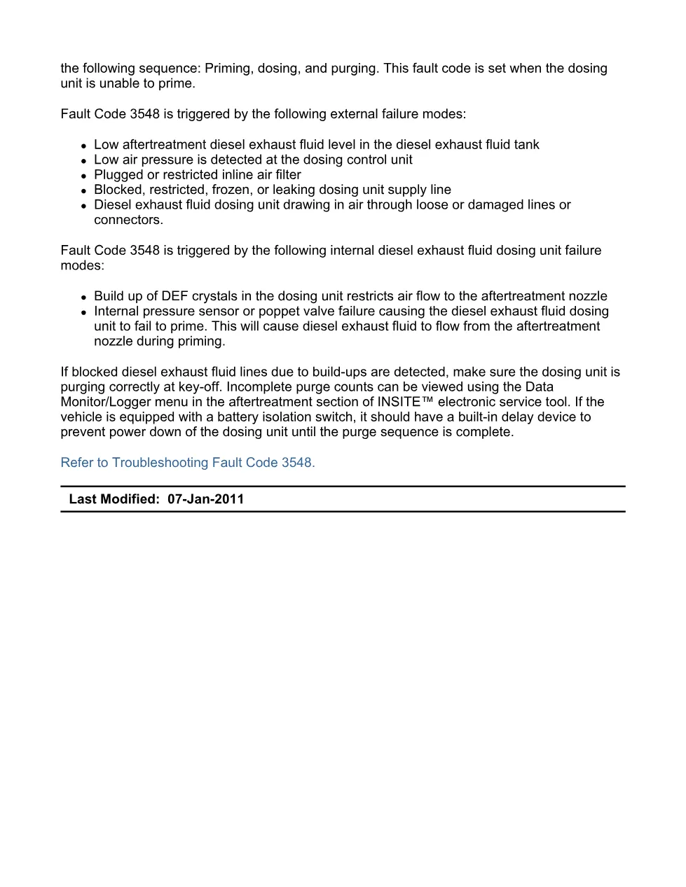 Cummins DEF dosing fault diagnostic manual — Fault Code 3548 - page 3 is available after signing in