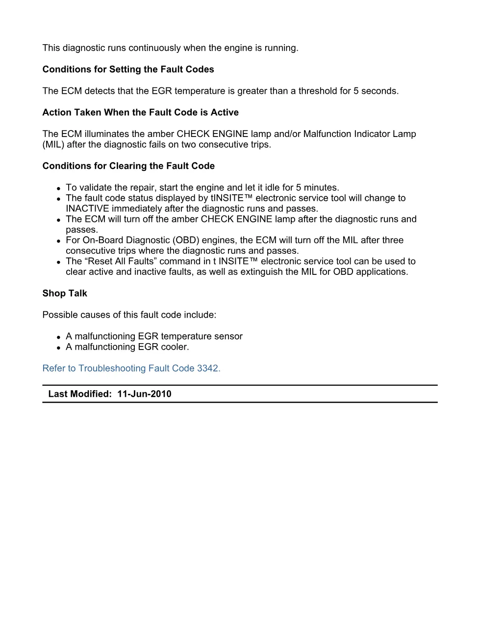 Cummins EGR cooler fault troubleshooting — Fault Code 3342 — PDF, - preview page 2 of 3