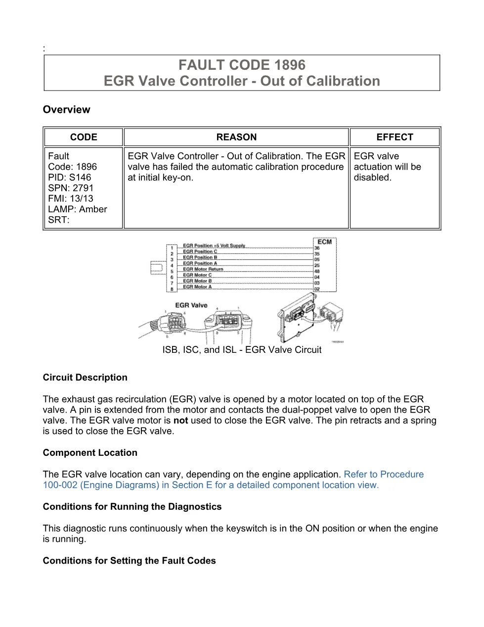 Cummins EGR fault 1896 Troubleshooting Manual — Code 1896 — PDF, - preview page 1 of 3