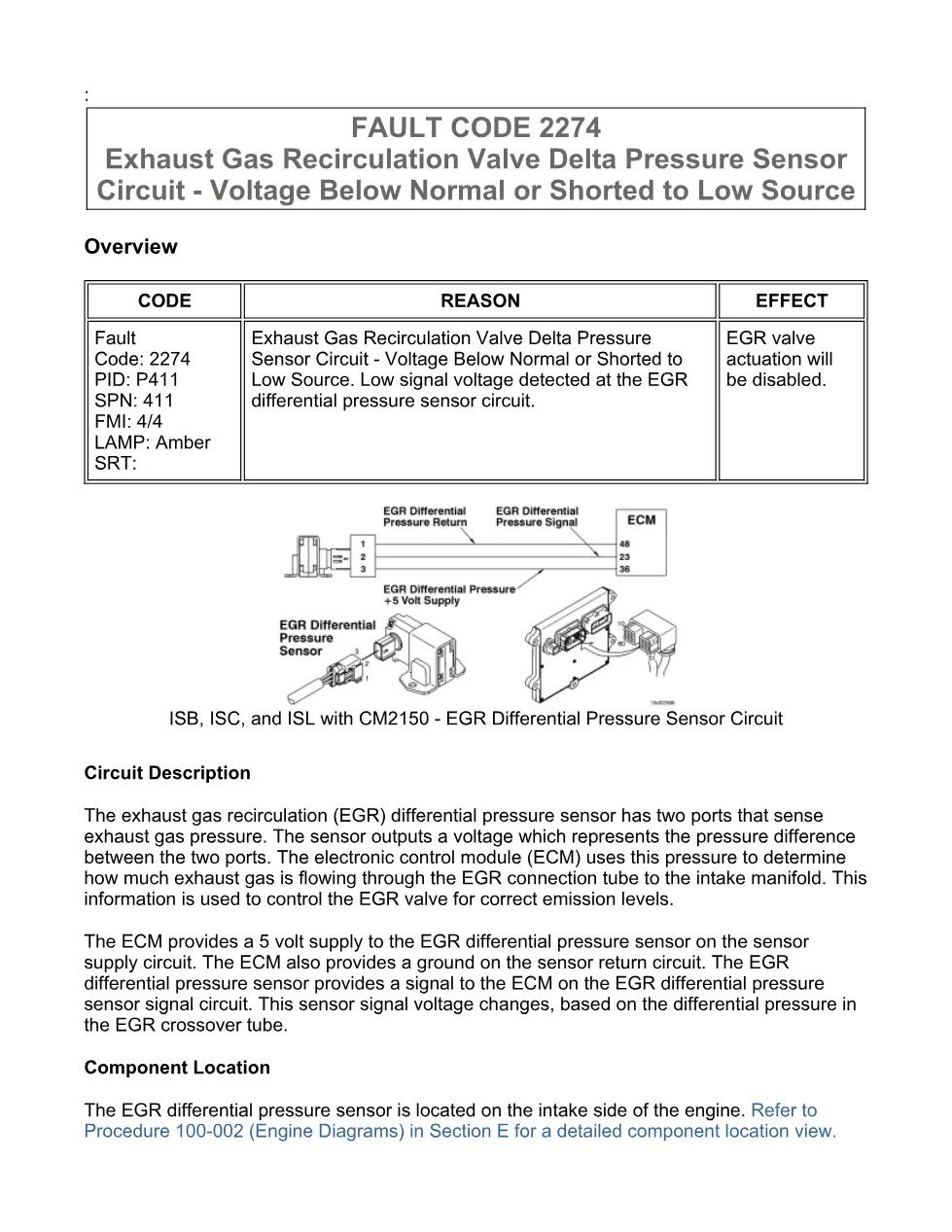 Cummins EGR fault code troubleshooting manual — Fault Code 2274 - preview page 1 of 3