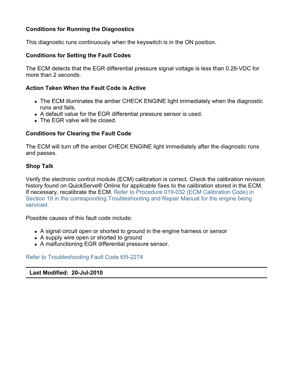 Cummins EGR fault code troubleshooting manual — Fault Code 2274 - preview page 2 of 3