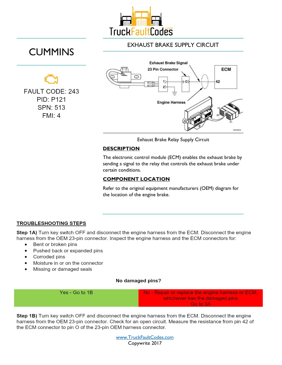 Cummins exhaust brake fault troubleshooting — Fault Code 243 - preview page 1 of 3