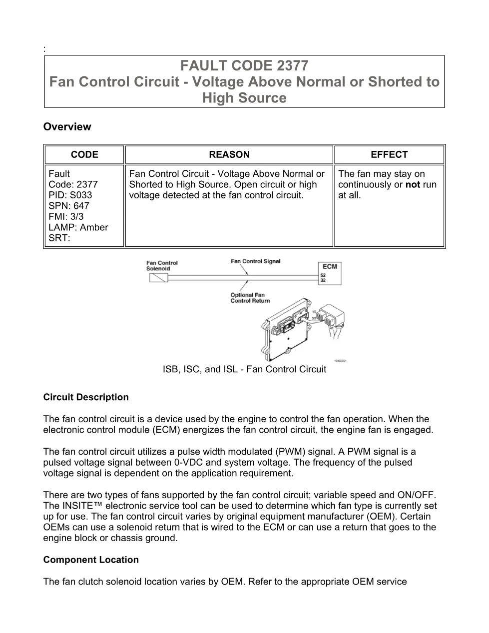 Cummins fan control fault manual — Fault Code 2377 — PDF, 14 - preview page 1 of 3