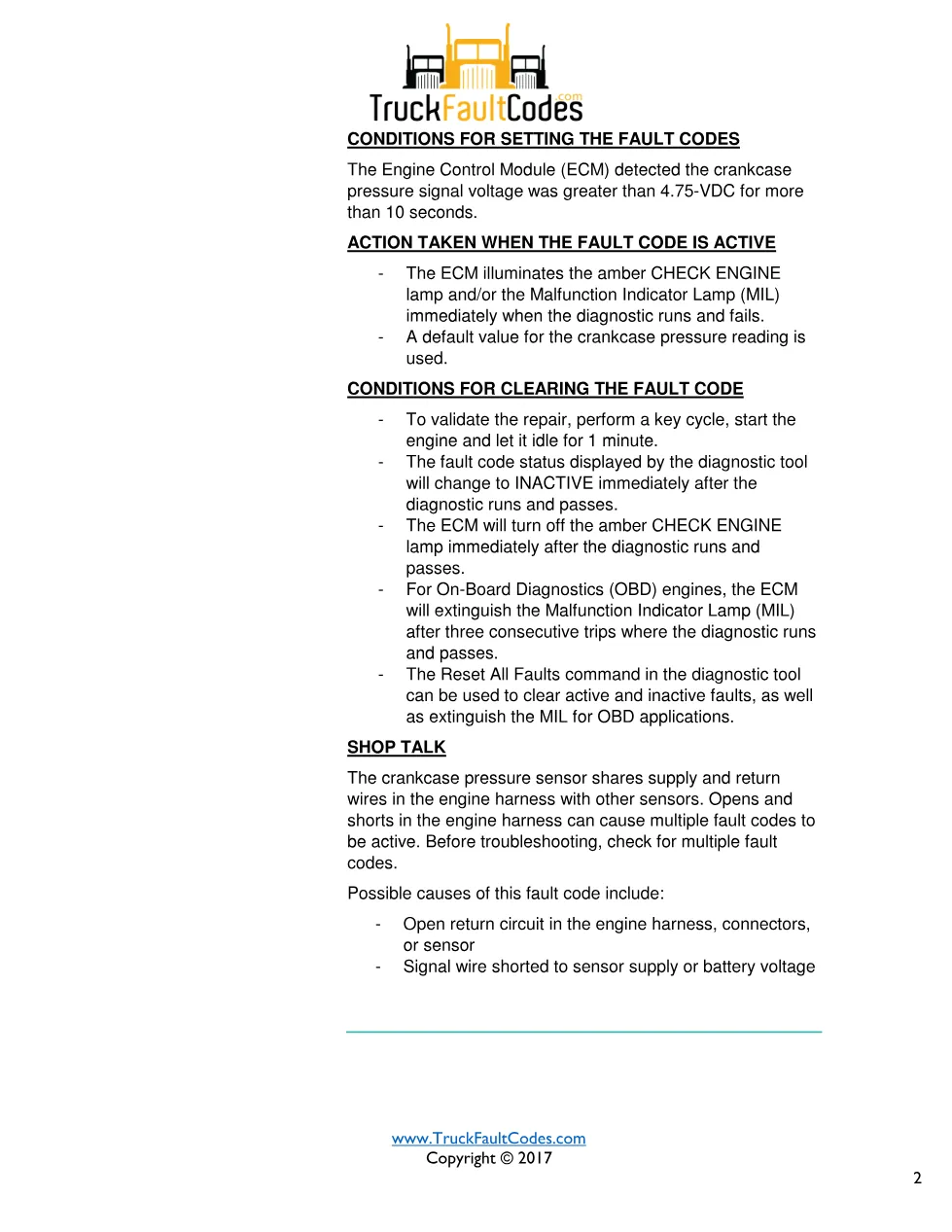 Cummins fault 1843 diagnostic procedure – CRANKCASE PRESSURE - preview page 2 of 3