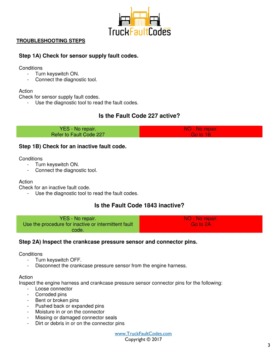 Cummins fault 1843 diagnostic procedure – CRANKCASE PRESSURE - page 3 is available after signing in