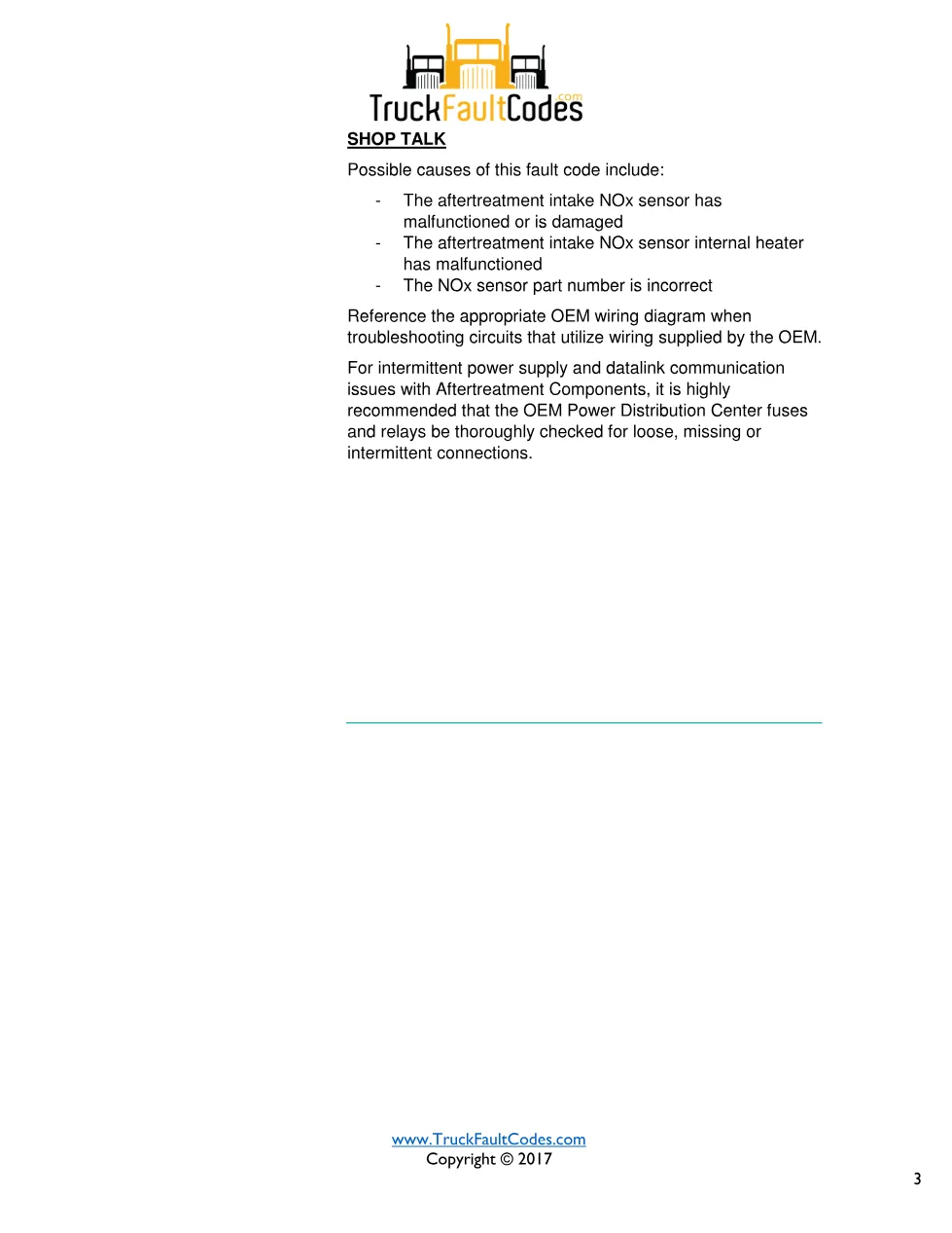 Cummins fault 1885 diagnostic procedure – AFTERTREATMENT INTAKE - page 3 is available after signing in
