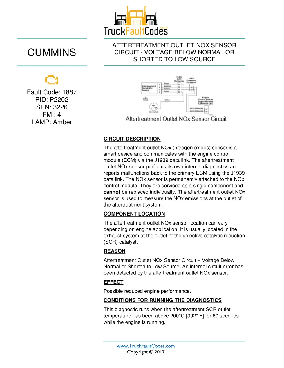 Cummins fault 1887 diagnostic procedure – AFTERTREATMENT OUTLET - preview page 1 of 3