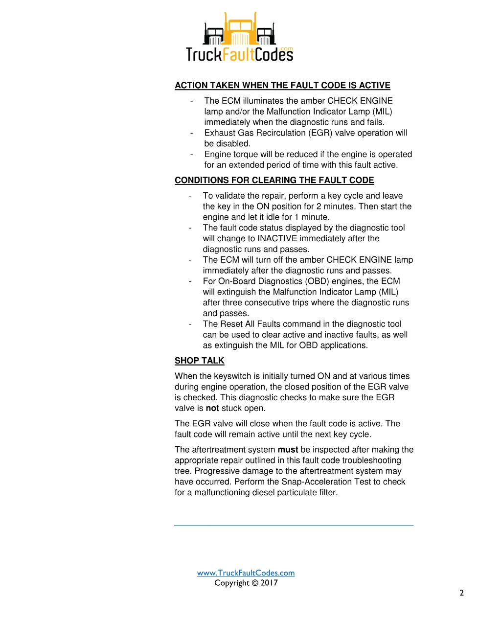 Cummins fault 1896 diagnostic procedure – EGR VALVE CONTROLLER - preview page 2 of 3