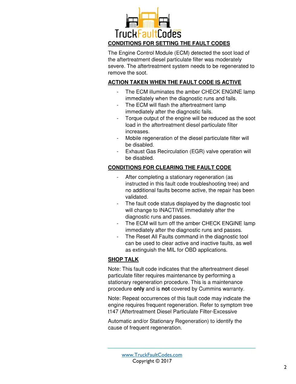 Cummins fault 1921 diagnostic procedure – AFTERTREATMENT DIESEL - preview page 2 of 3