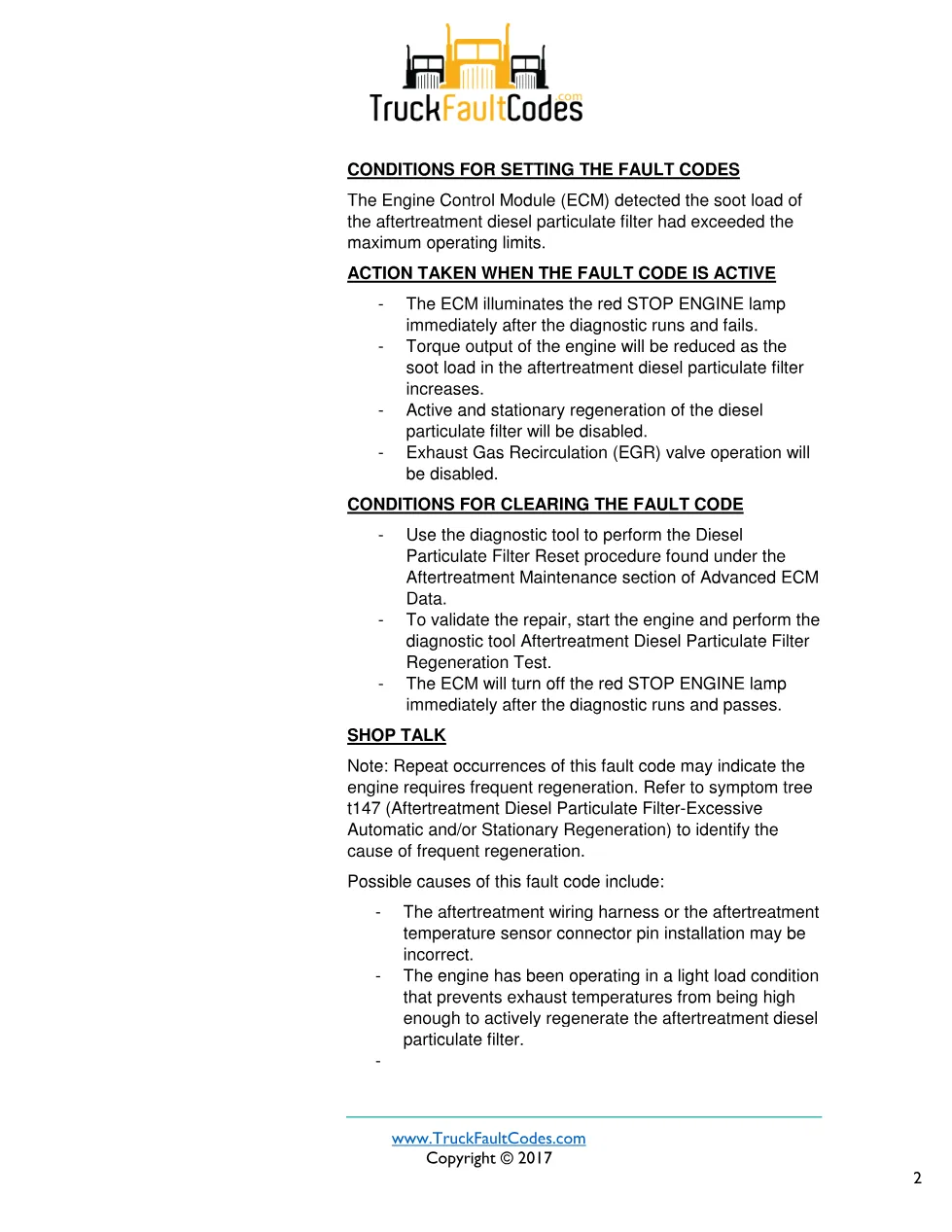 Cummins fault 1922 diagnostic procedure – AFTERTREATMENT DIESEL - preview page 2 of 3