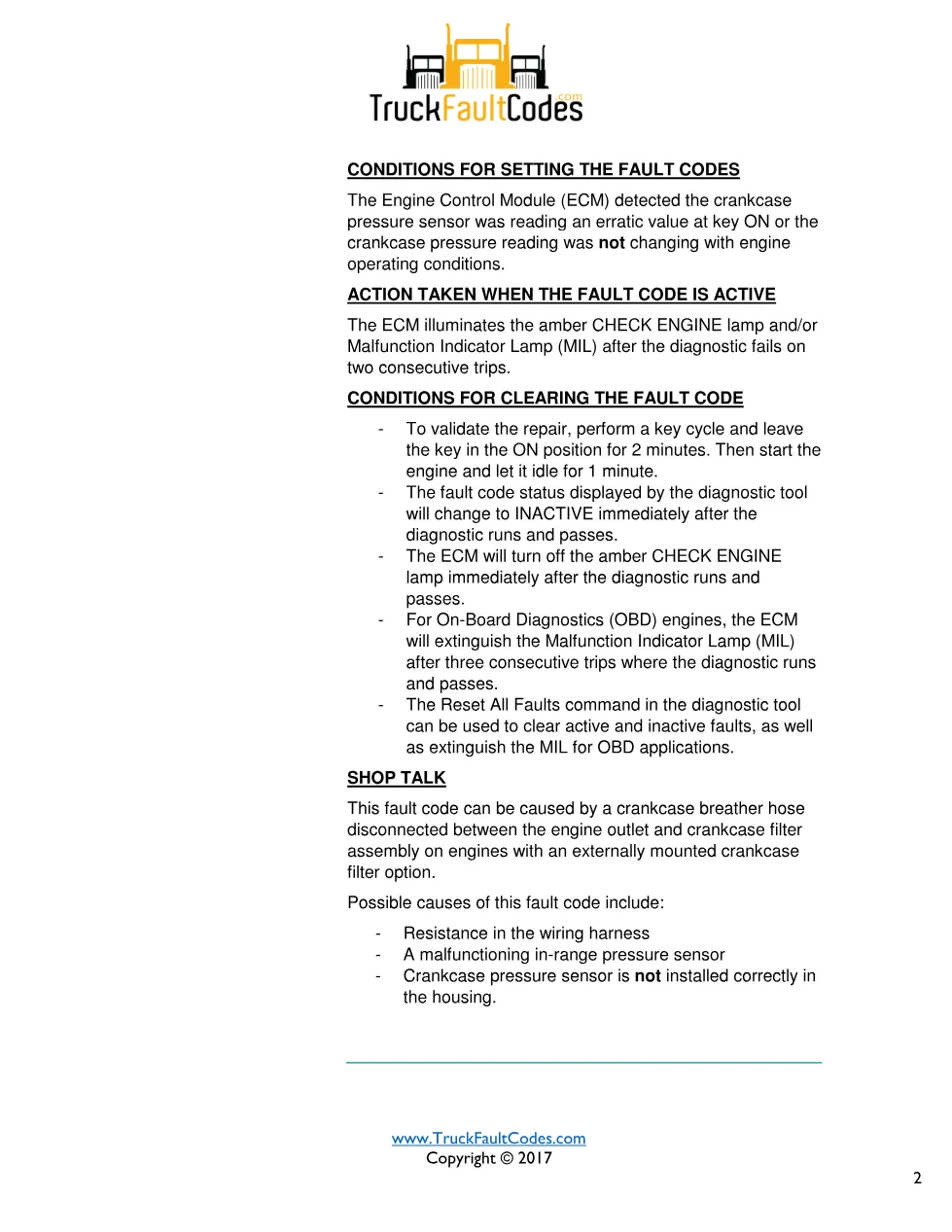 Cummins fault 1942 diagnostic procedure – CRANKCASE PRESSURE - preview page 2 of 3