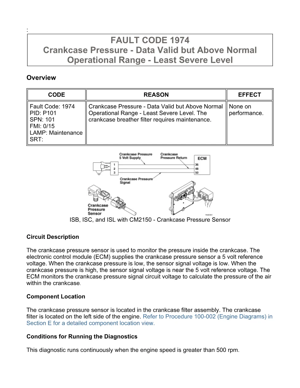 Cummins fault 1974 Troubleshooting — Code 1974 — PDF, 5 pages - preview page 1 of 3