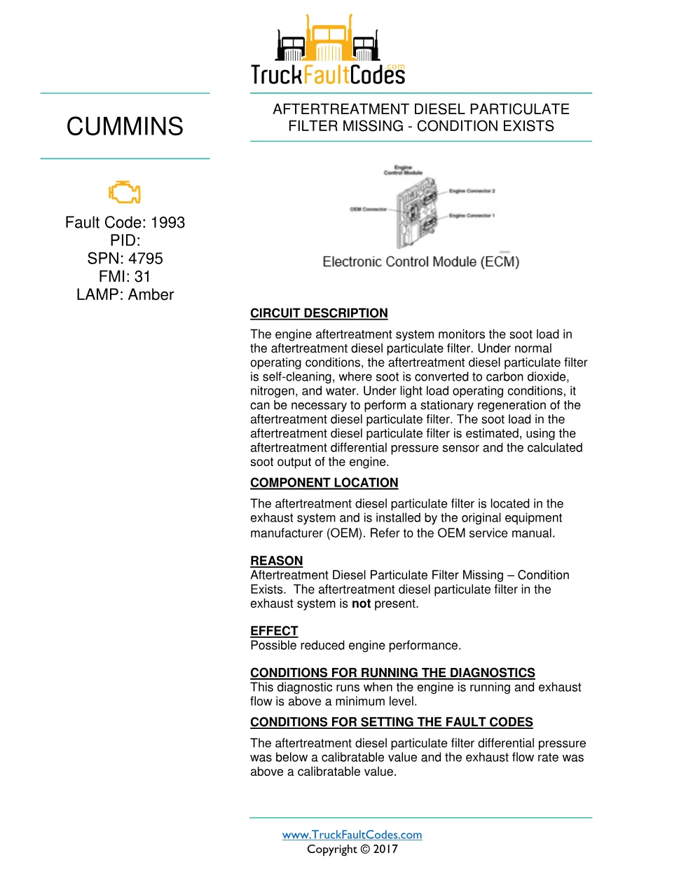 Cummins fault 1993 diagnostic procedure – AFTERTREATMENT DIESEL - preview page 1 of 3