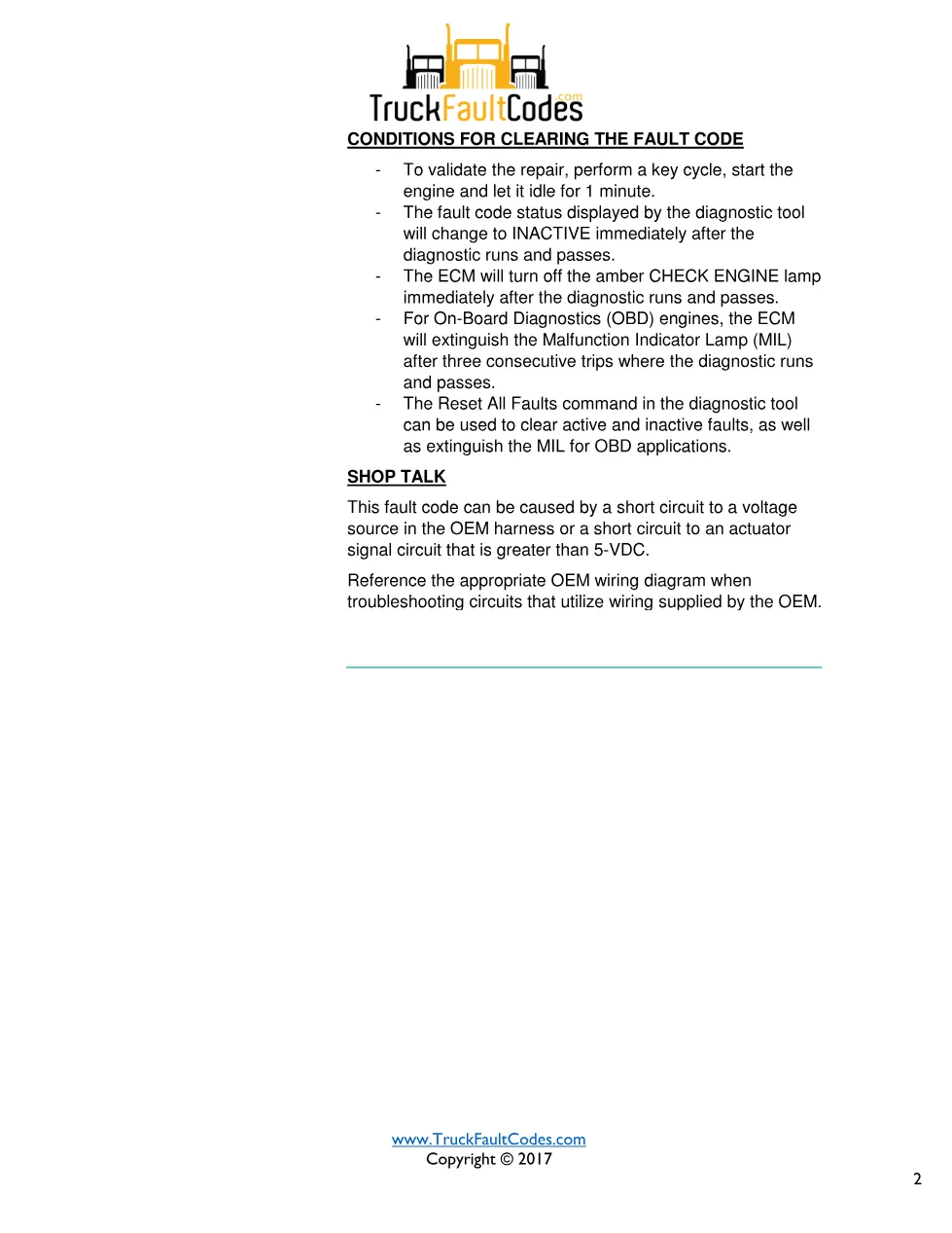 Cummins fault 2185 DTCs diagnostic procedure – SENSOR SUPPLY 4 - preview page 2 of 3