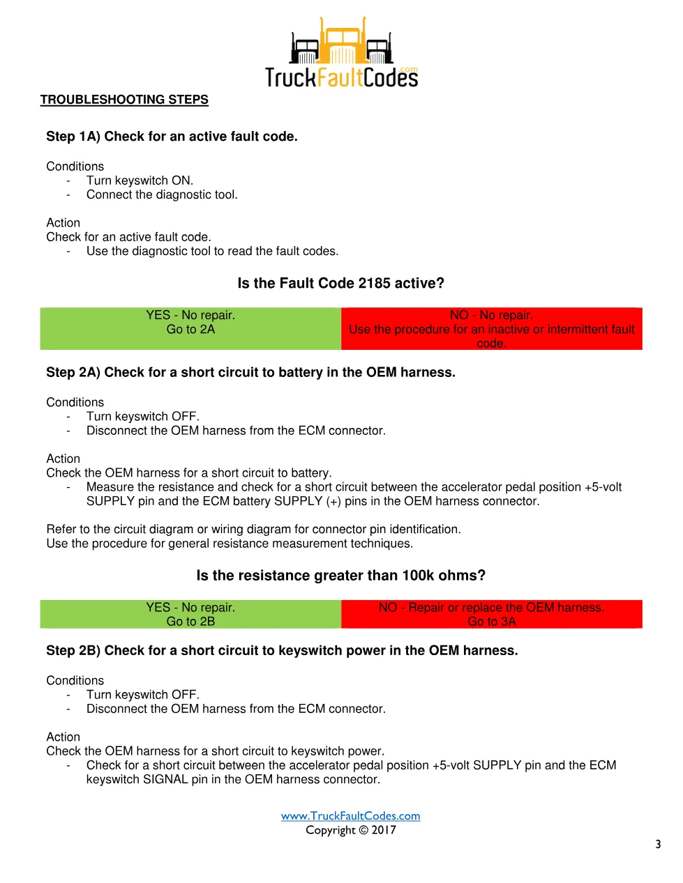 Cummins fault 2185 DTCs diagnostic procedure – SENSOR SUPPLY 4 - page 3 is available after signing in