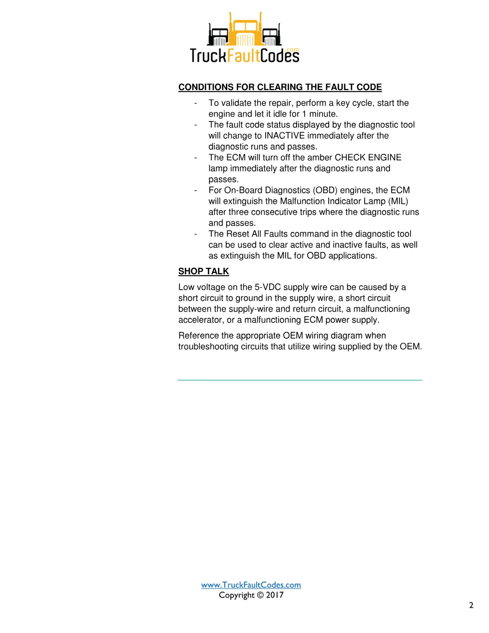 Cummins fault 2186 diagnostic procedure – SENSOR SUPPLY 4 CIRCUIT - preview page 2 of 3