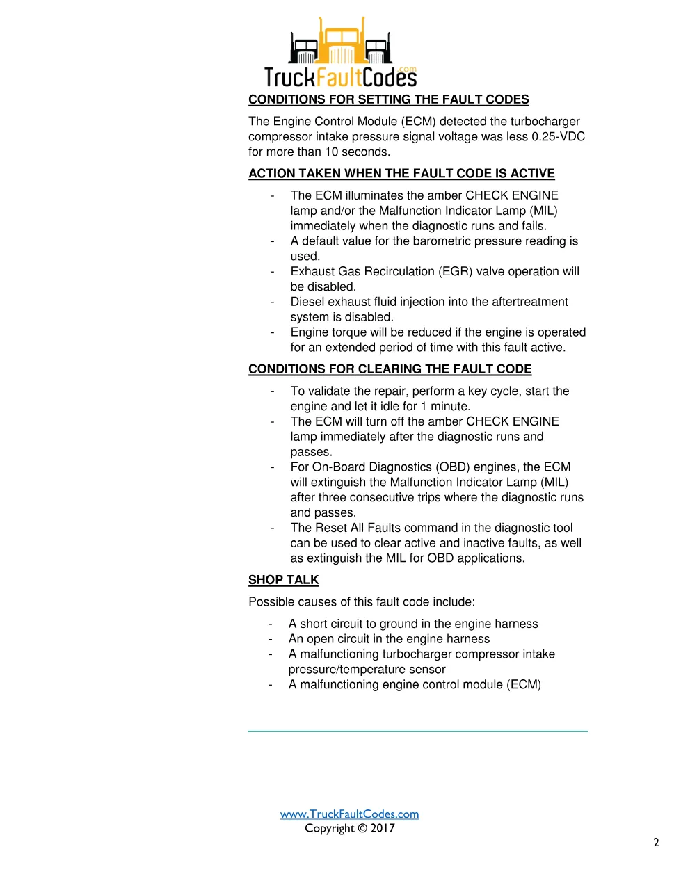 Cummins fault 222 diagnostic procedure – BAROMETRIC PRESSURE - preview page 2 of 3